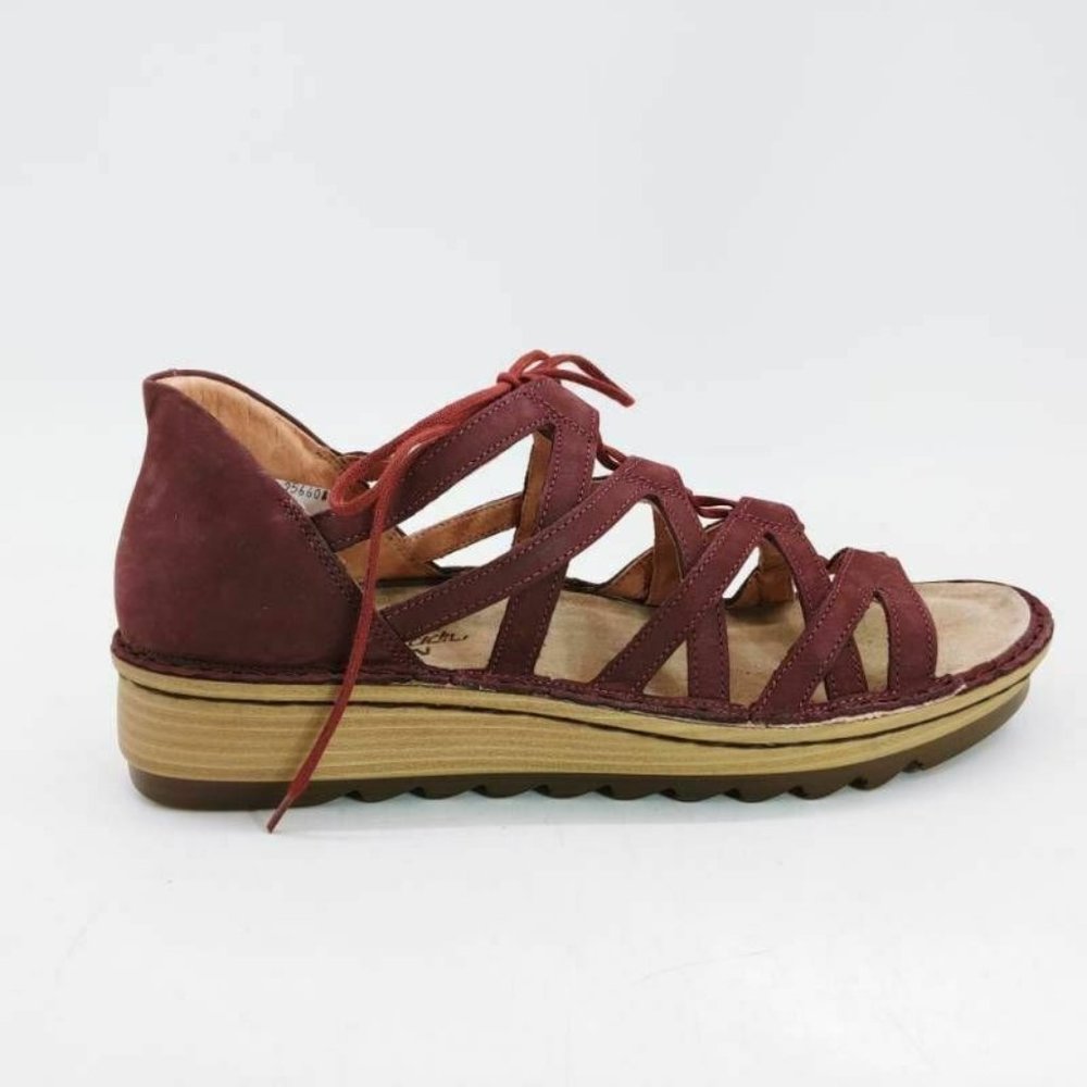 Naot Women's Burgundy Strappy Lace-Up Wedge Sandals